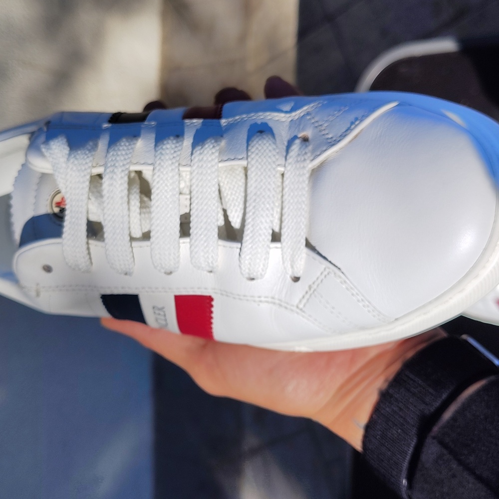 Moncler White Sneakers with Red and Blue Stripes - Picture 4 of 5